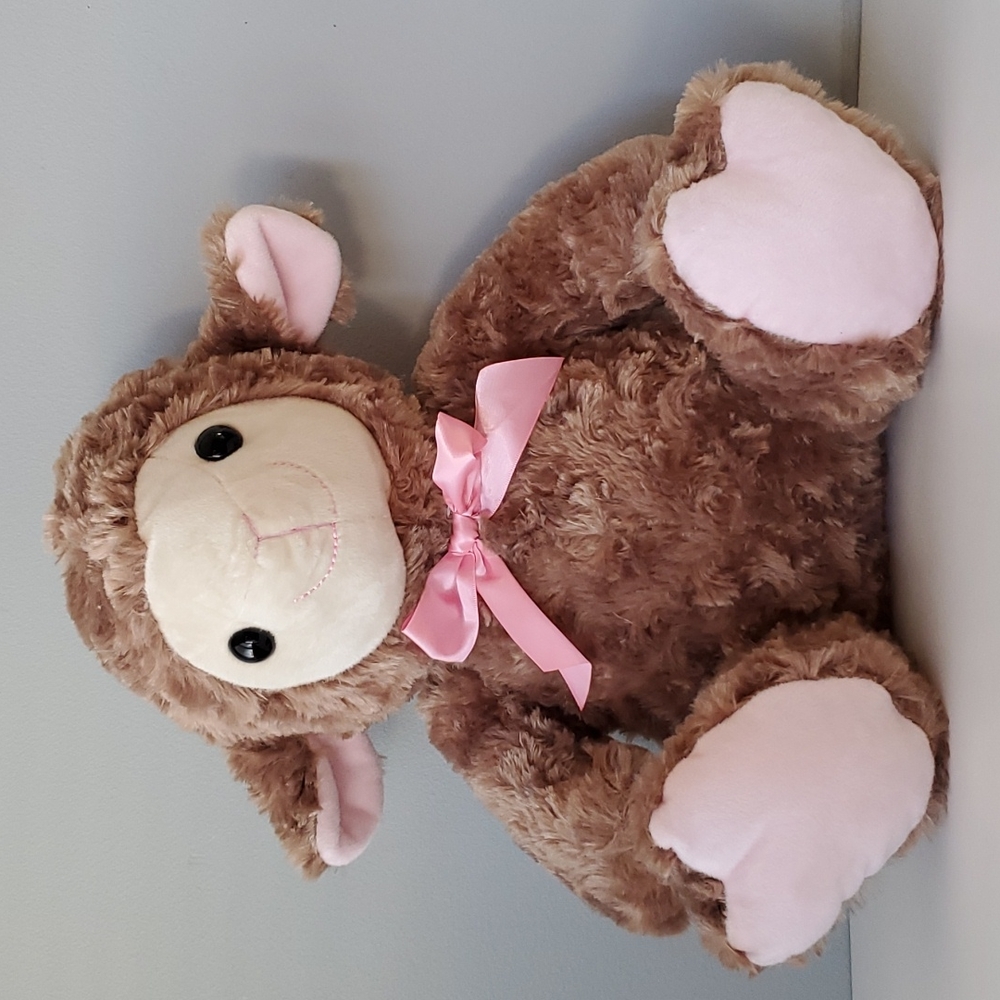 Kellytoy Brown Stuffed Plush Soft Lamb w/Pink Satin Bow 16 Inches